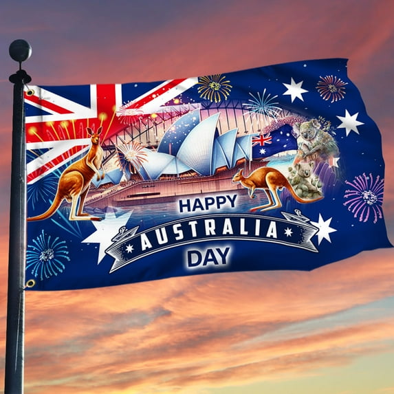 Happy Australia Day 26th January Australian Grommet Flag TPT2421GF 5x8Ft With Flagpole Mounting Rings - Decorative Indoor Outdoor Flag