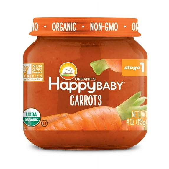 Happy Baby Clearly Crafted, Organic Stage 1 Baby Food, Carrots, 4oz Jar