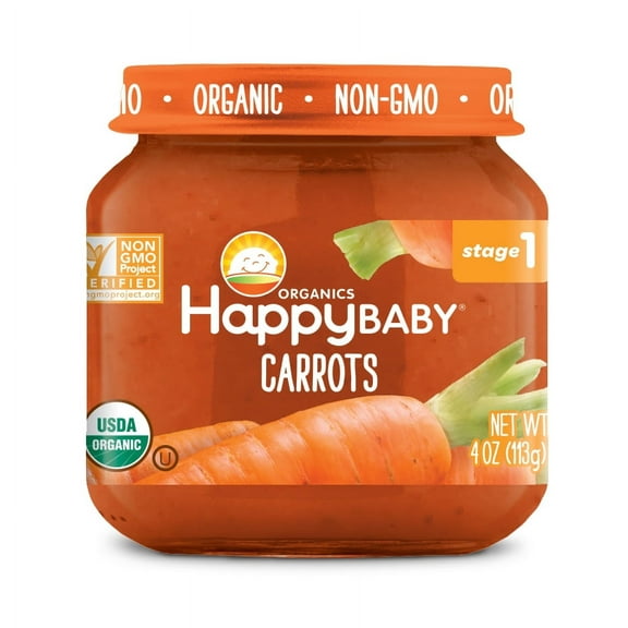 Happy Baby Clearly Crafted, Organic Stage 1 Baby Food, Carrots, 4oz Jar