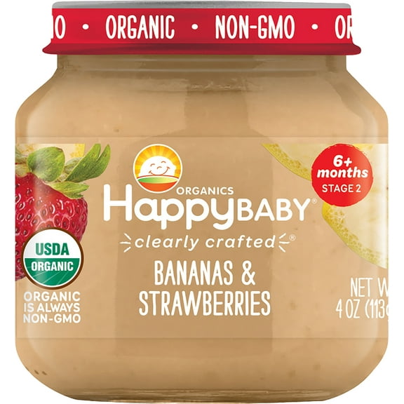 Happy Baby Organics, Stage 2 Baby Food, Bananas & Strawberries, 4oz Jar