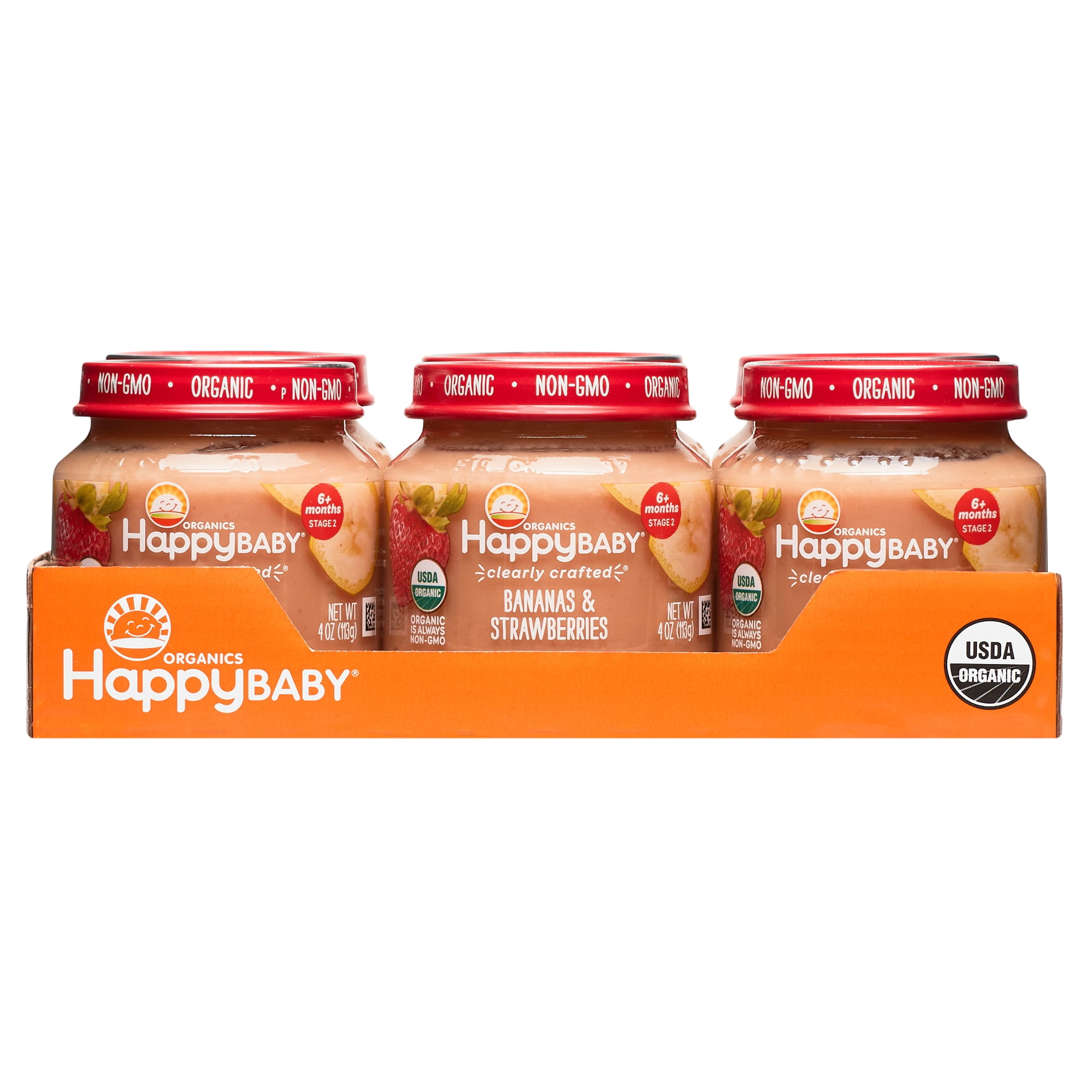 Happy Baby Clearly Crafted Organic Stage 2 Bananas & Strawberries Jars,  4oz, 6 pack