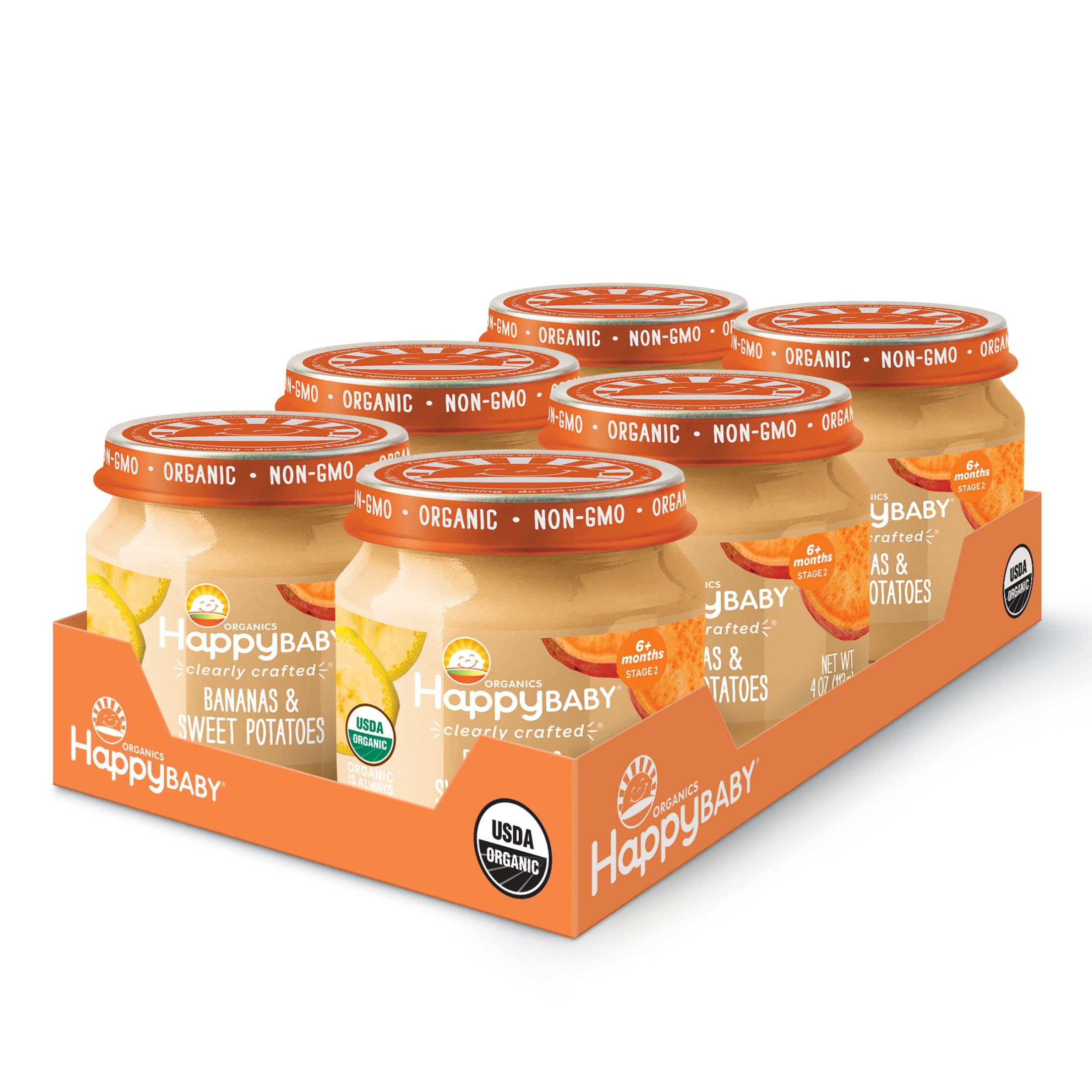 Happy Baby Organics Clearly Crafted, Stage 2 Bananas & Sweet Potatoes Organic Baby Food, 4 oz. Jars (6 count)