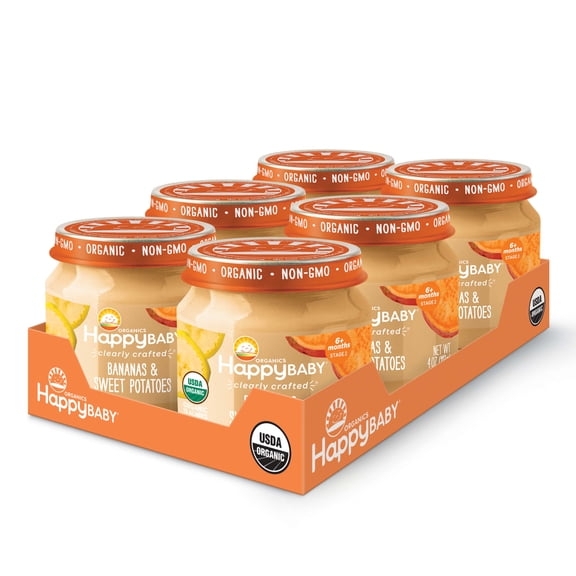 Happy Baby Organics Clearly Crafted, Stage 2 Bananas & Sweet Potatoes Organic Baby Food, 4 oz. Jars (6 count)