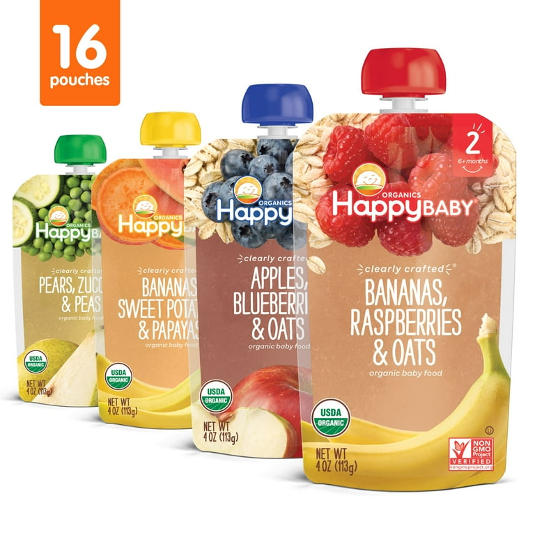 Happy Baby Organic Stage 2 Baby Food Variety Pack 4 oz Pouch 16