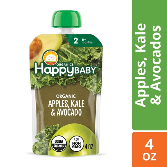 Happy Baby Clearly Crafted, Stage 2 Organic Baby Food, Apple Kale & Avocado, 4 oz Pouch