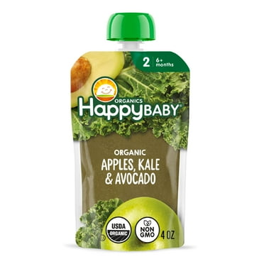 Happy Baby Organics Clearly Crafted, Stage 2 Apple, Kale & Avocado Organic Baby Food, 4oz Pouch