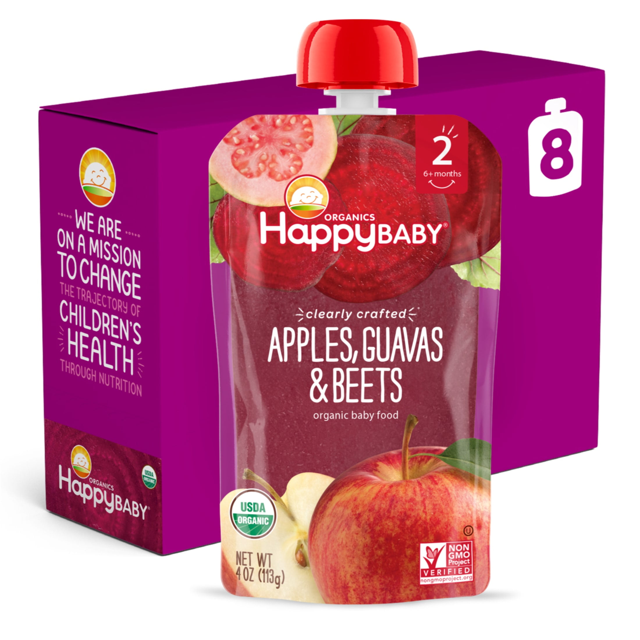 (8 Pouches) Happy Baby Organics Apples, Guavas & Beets 4 oz. Pouch