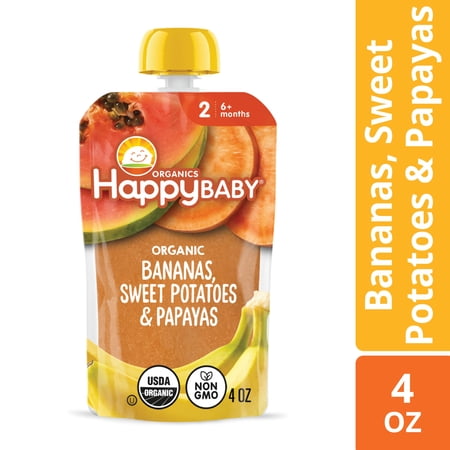 Happy Baby Clearly Crafted, Stage 2 Organic Baby Food, Bananas Sweet Potatoes & Papaya, 4 oz. Pouch