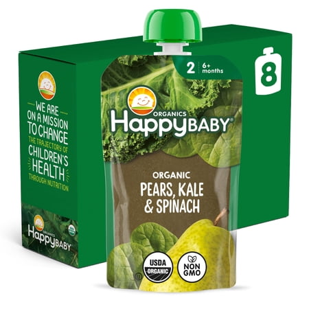 Happy Baby Clearly Crafted, Stage 2 Organic Baby Food, Pears Kale & Spinach Pouches, 4 oz. (8 pack)