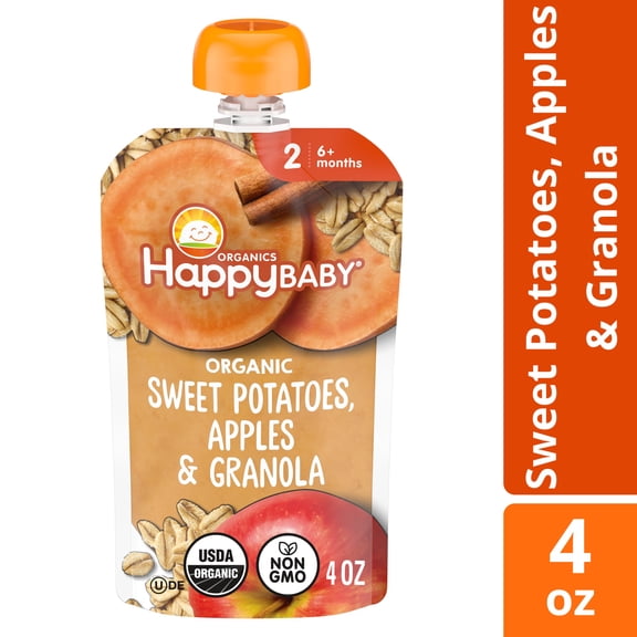 Happy Baby Clearly Crafted, Stage 2 Baby Food, Apples Sweet Potato & Granola, 4 oz Pouch