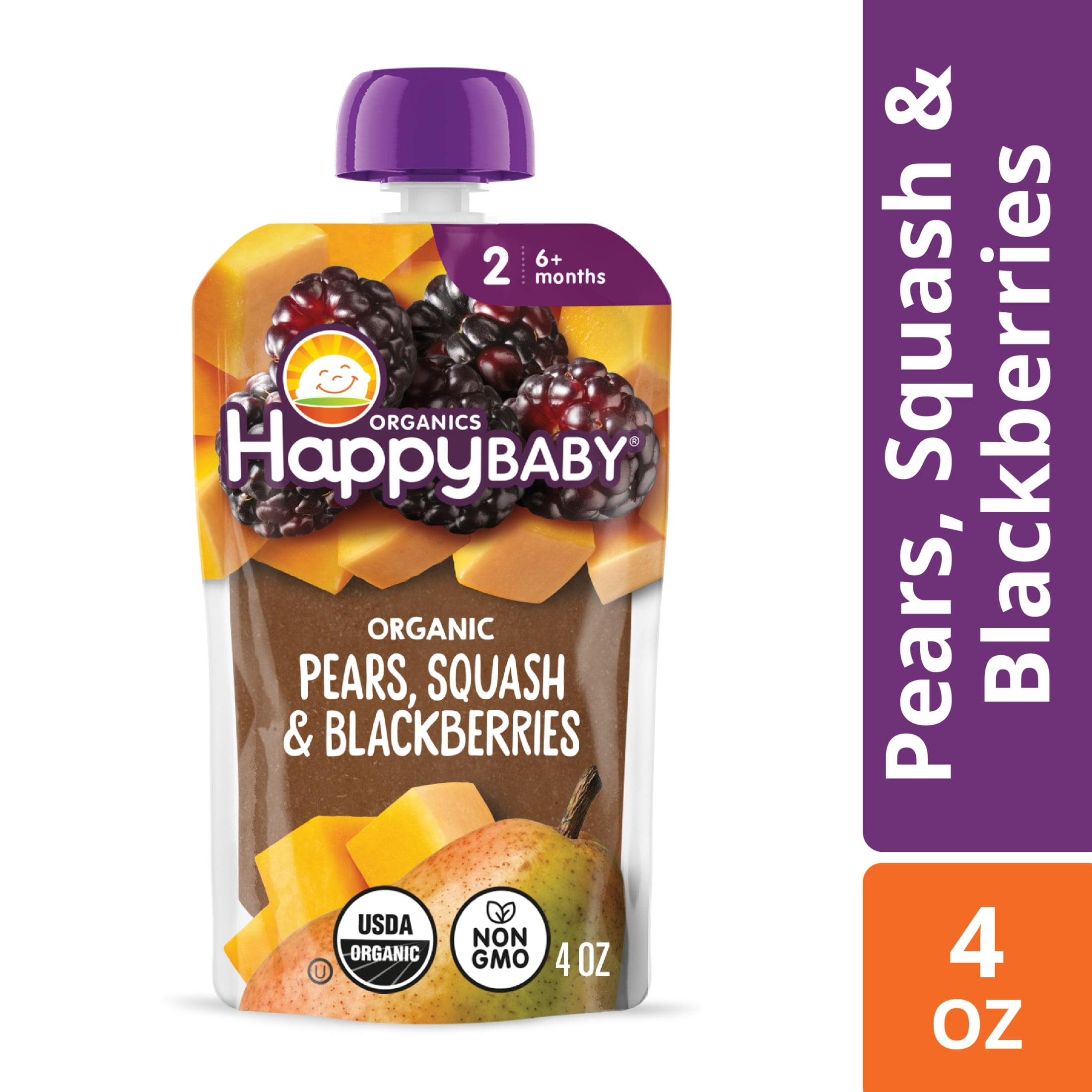 Happy Baby Clearly Crafted, Stage 2 Pears, Squash & Blackberries Organic Baby Food, 4 oz. Pouch