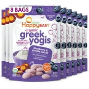 Happy Baby Organics Greek Yogis, Blueberry Purple Carrot & Greek Yogurt Organic Freeze-Dried Baby Snack, 1 oz Bag (8 pack)