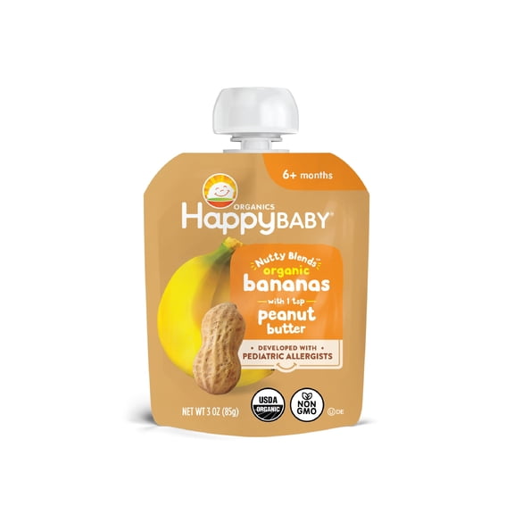 Happy Baby Organics Nutty Blends Stage 2, Bananas & Peanut Butter Organic Baby Food, 3 oz. Pouch