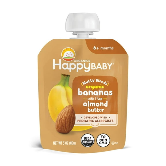 Happy Baby Organics Nutty Blends Stage 2, Bananas & Almond Butter Organic Baby Food, 3 oz Pouch