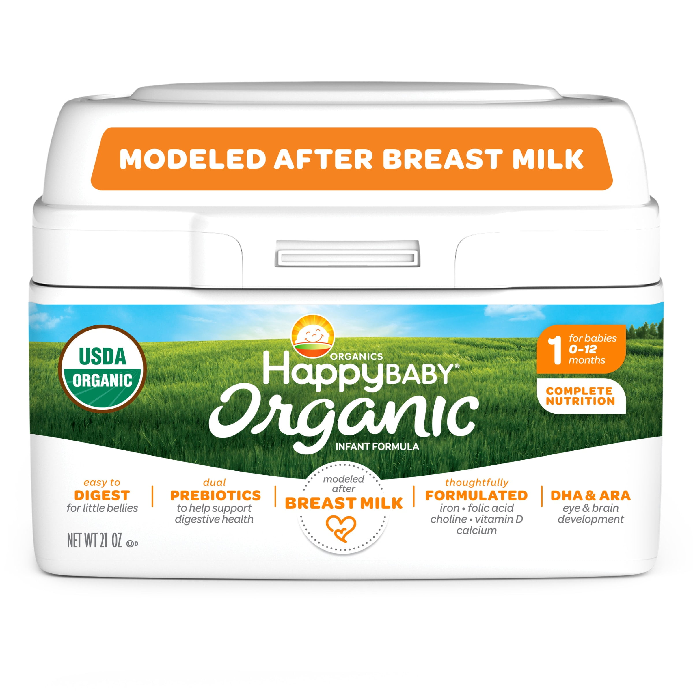 Happy Baby Organics Organic Stage 1 Milk Based Powder with Iron Infant Formula 21 oz. Tub