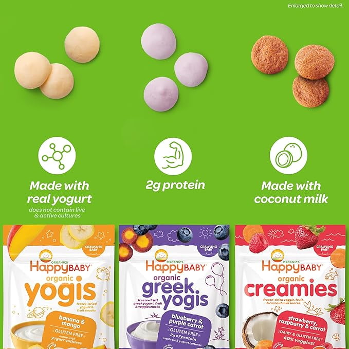 Happy Baby Organics Baby Snacks, Greek Yogis, Freeze Dried Yogurt