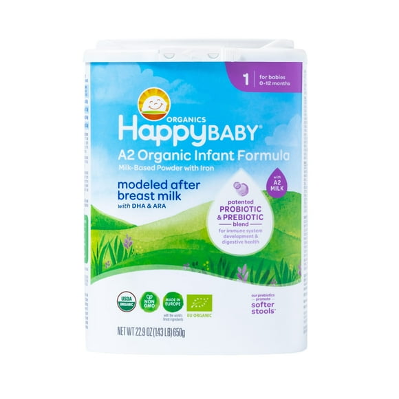 Happy Baby Organics Stage 1 A2 Organic Infant Formula with Probiotic & Prebiotic Blend, 22.9 OZ Container UNIT