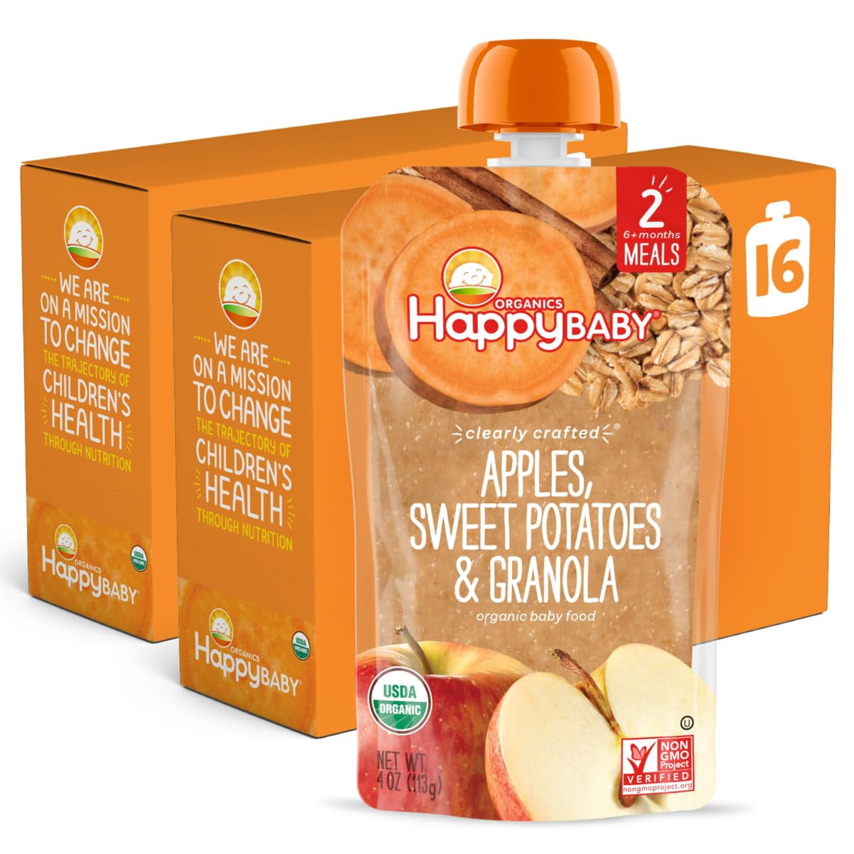 Happy Baby Organics Stage 2 Baby Food Pouches, Gluten Free, Vegan