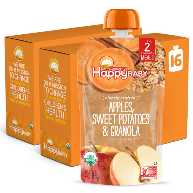Happy Baby Organics Stage 2 Baby Food Pouches, Gluten Free, Vegan & Healthy Snack, Clearly