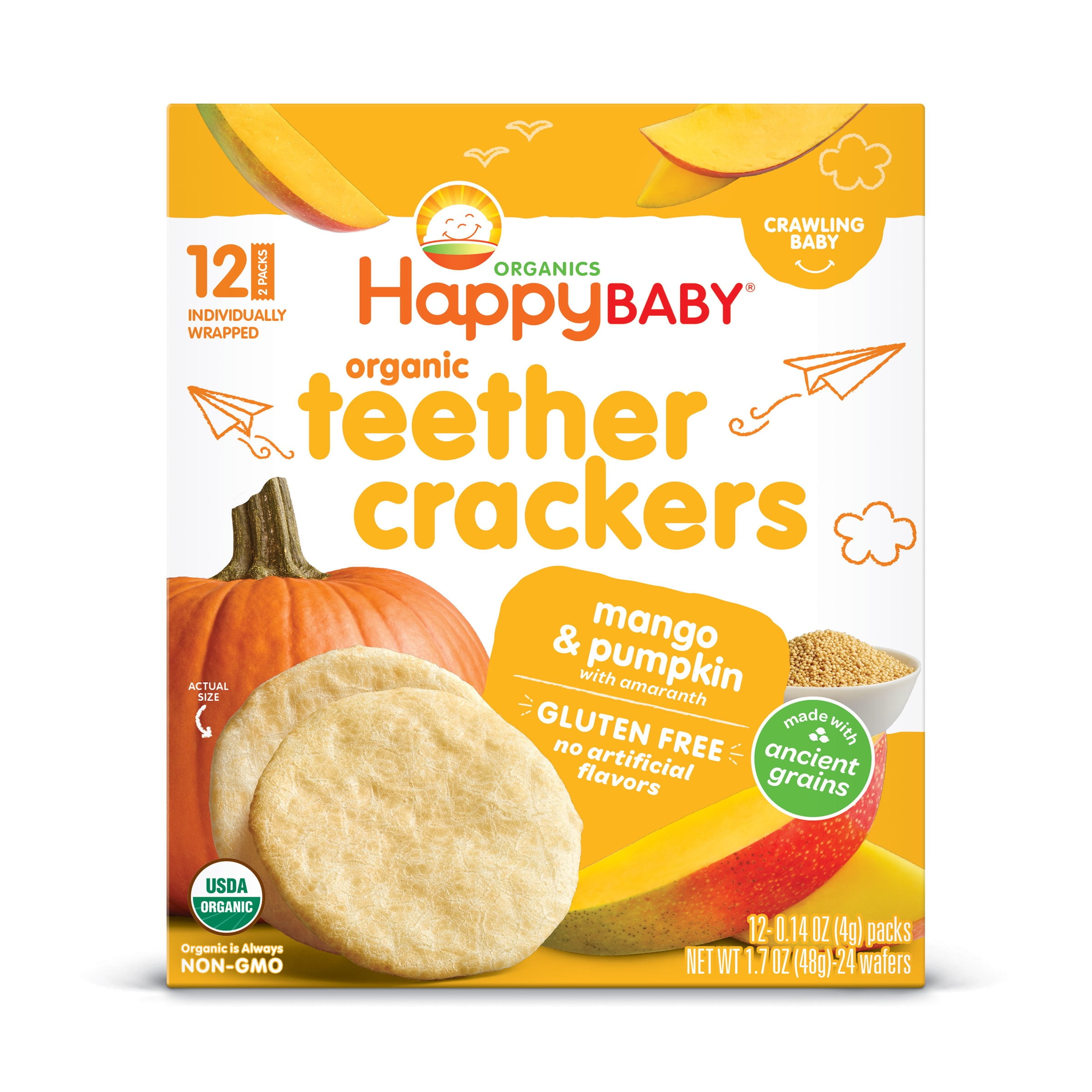 Happy Baby Organics Teether Crackers, Mango & Pumpkin Organic Gluten