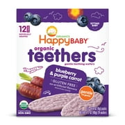 Happy Baby Organics Teethers, Blueberry & Purple Carrot Organic Gluten Free Gentle Teething Wafers, Box of 12-2packs (24 wafers)