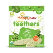 Happy Baby Organics Teethers, Pea & Spinach Organic Gluten Free Gentle Teething Wafers, 6 boxes of 12-2packs (144 wafers)