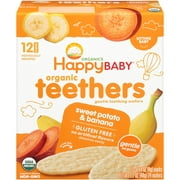 Happy Baby Organics Teethers, Sweet Potato & Banana Organic Gluten Free Gentle Teething Wafers, 6 boxes of 12-2packs (144 wafers)