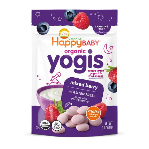 Happy Baby Yogis, Freeze-Dried Baby Snack, Mixed Berry & Yogurt Organic, 1 oz Bag