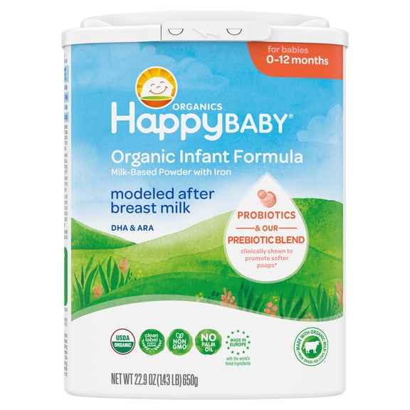 HappyBaby Organics Stage 1 Infant Formula, Organic Baby Formula, 0-12 Months, 22.9 oz