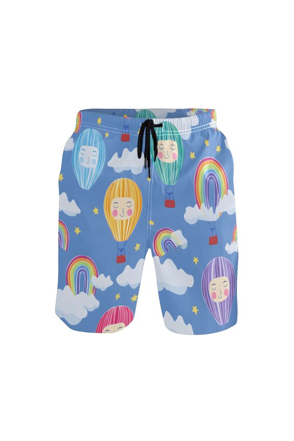 Happy Balloon Sky Mens Swim Trunks Quick Dry Board Shorts Breathable Fit Beach Shorts Swimwear