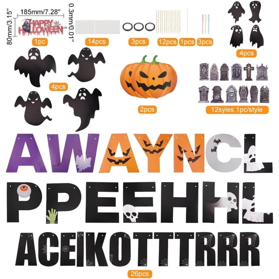 Happy Banner Trick or Treat Banner Party Decorations Ghost Decor Birthday Banner Cake Toppers Tomb Topper Horror Birthday Party Supplies Photo Props Backdrop