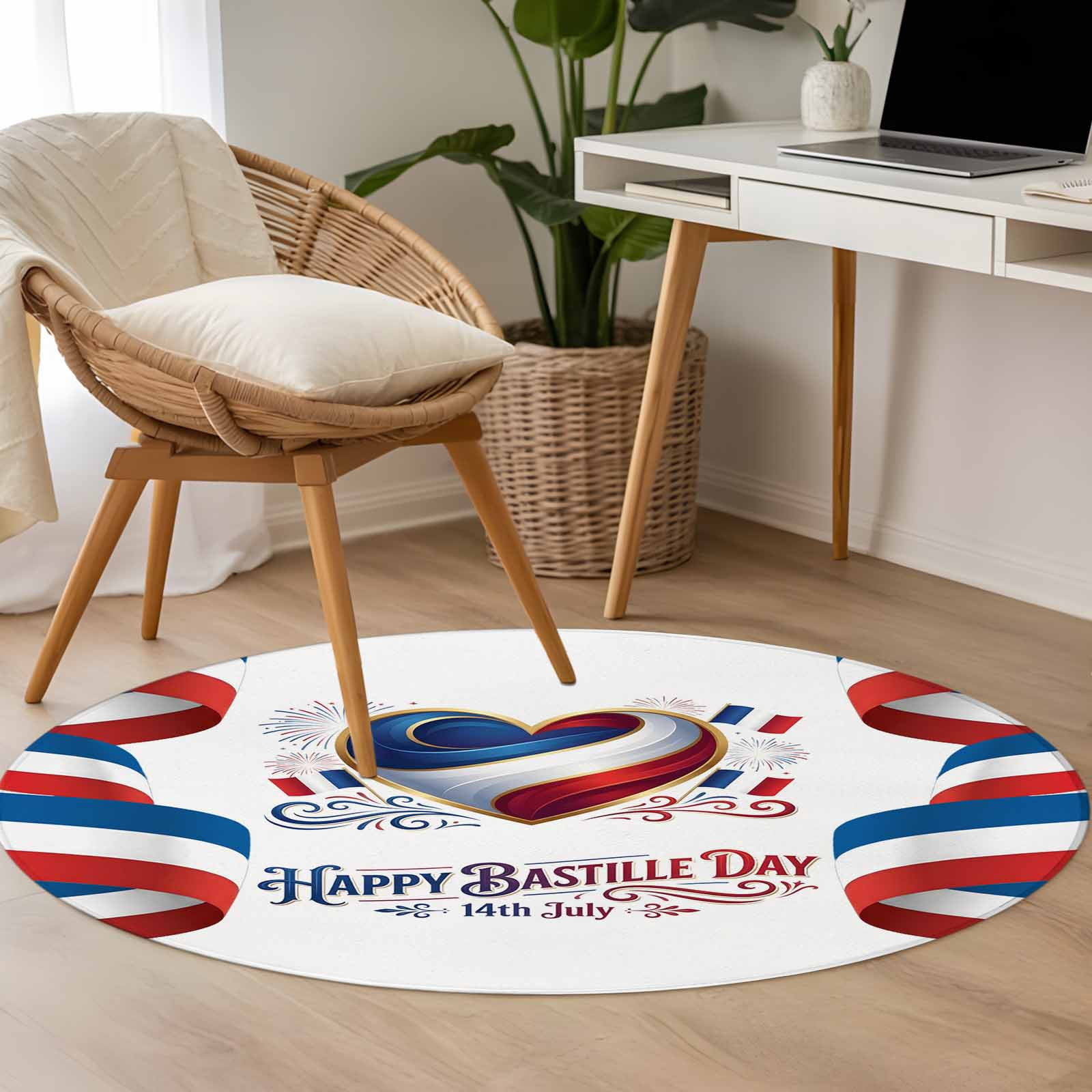 Nationals Rug Happy Bastille Day 3.3ft Round Rug for Bedroom Reading Corner, Love ...