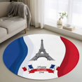 thumbnail image 1 of Happy Bastille Day Round Living Room Rugs 4 ft, Eiffel Tower Flag French National Day Washable Area Rug with Non-Slip Sturdy Edge Binding Round Carpet for Entryway Kitchen Bedroom Bathroom, 1 of 9