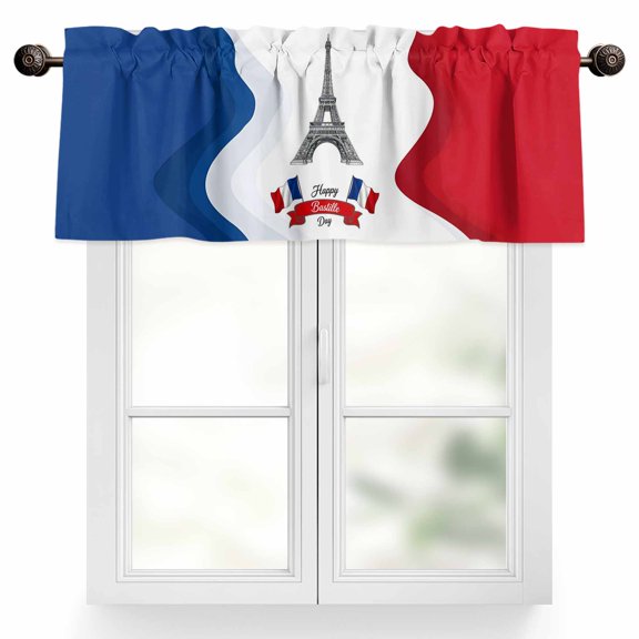 Happy Bastille Day Valances for Windows Eiffel Tower Flag French National Day Valance Curtains Rod Pocket Bathroom Small Window Treatments for Kitchen Living Room Bedroom, 54"x18"