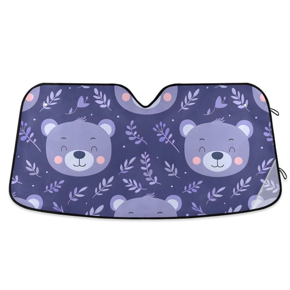 Happy Bear Face Car Windshield Sun Shade Foldable Car Front Window Visor Heat and UV Protection 53x23.5