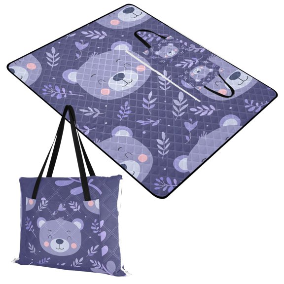 Happy Bear Face Extra Large Picnic Beach Blanket Waterproof Sand Proof Portable Outdoor Mat 60x80