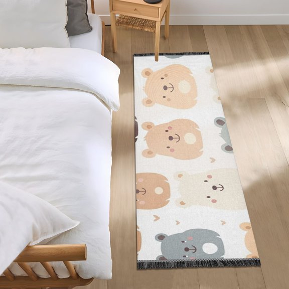 Happy Bear Faces Runner Area Rug 2x6 Soft Non-Slip Washable Bedside Carpet for Hallway Bedroom Living Room Home Decor