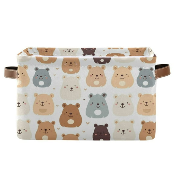 Happy Bear Faces Storage Bins with Handle Fabric Organizer Basket Foldable Box 1 Pack 14.2x10.2x8.3