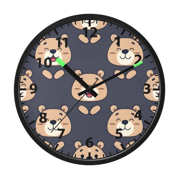 Happy Bear Pattern Wall Clock 12 Inch Voice Activated Night Light Silent Non Ticking