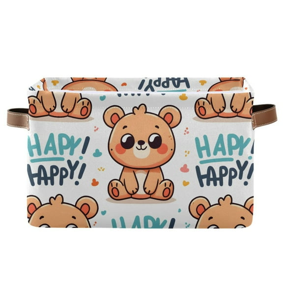 Happy Bear Storage Bins with Handle Fabric Organizer Basket Foldable Box 1 Pack 14.2x10.2x8.3