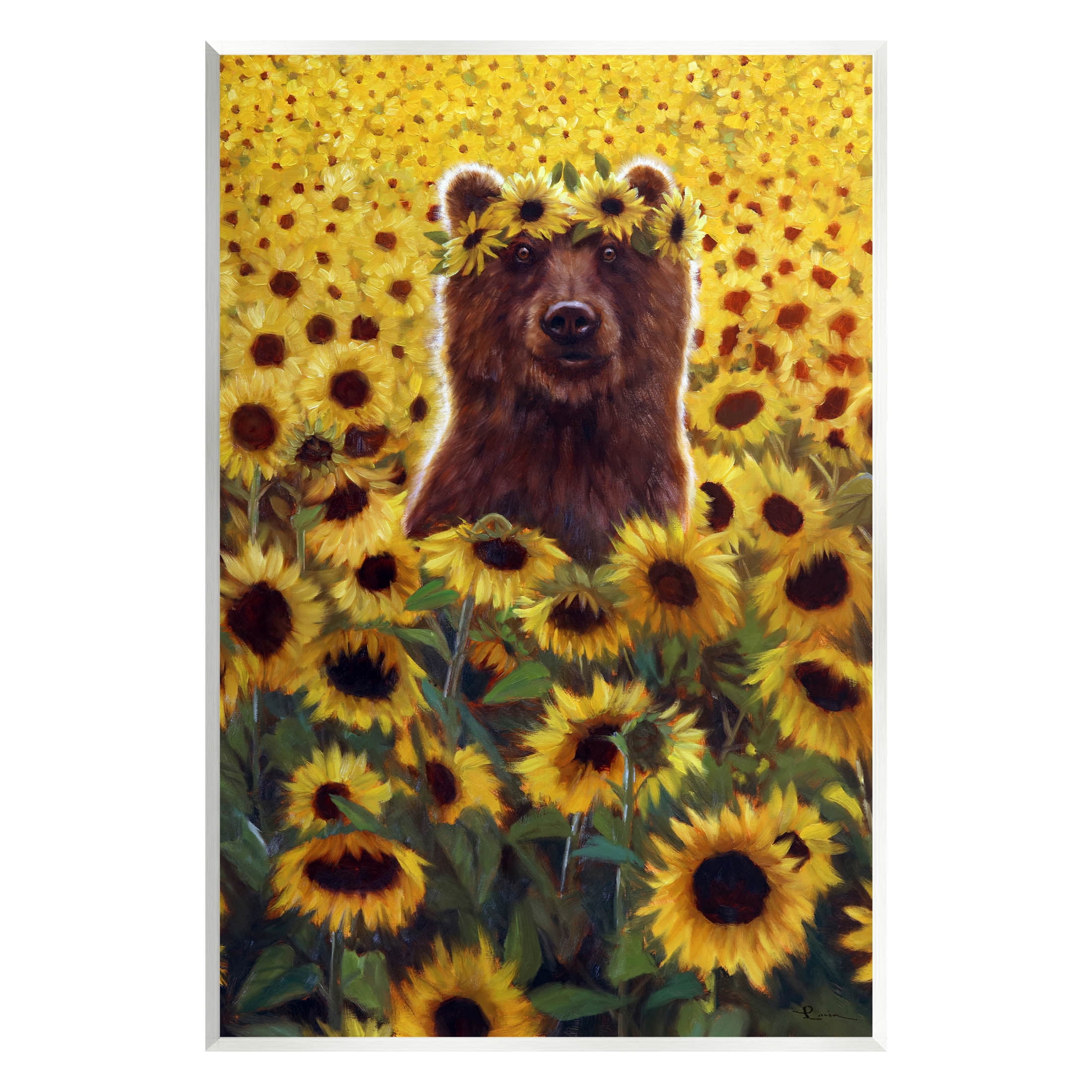 Happy Bear Sunflower Field Animals & Insects Painting Unframed Art Print Wall Art