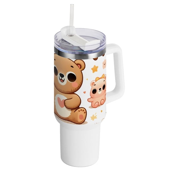 Happy Bears 40 oz Tumbler with Handle Insulated&nbsp;Travel Mug&nbsp;Lid Straw Leak Proof Steel Vacuum Water Bottles Glasses Fits in Car Cup Holder