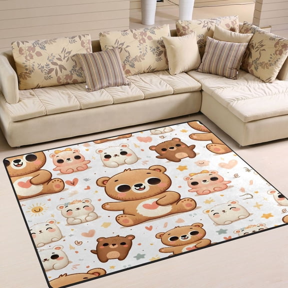 Happy Bears Area Rug Washable 80 x 58 Floor Carpet Mat Non Slip for Bedroom Living Room Home Decor