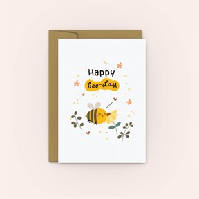 Happy Bee-Day Card for Birthdays Cute Bee and Floral Design Blank Inside with Envelope Perfect Greeting Card for Friends and Loved Ones