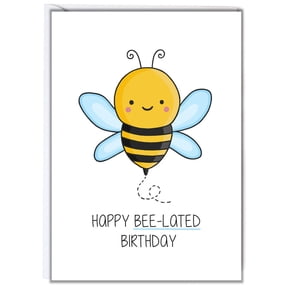 Happy Bee-Lated Birthday Card Cute Cartoon Bee Design Blank Inside for Personal Messages Perfect for Apologizing for Late Birthday Greetings