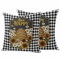thumbnail image 1 of Happy Bee Outdoor Pillow Covers Pack of 2 Cartoon Bee Honeycomb White Daisy Black White Lattice Frame Waterproof Throw Pillow Covers Decorative Cushion Cases for Patio Garden Tent Balcony 26x26 inch, 1 of 9