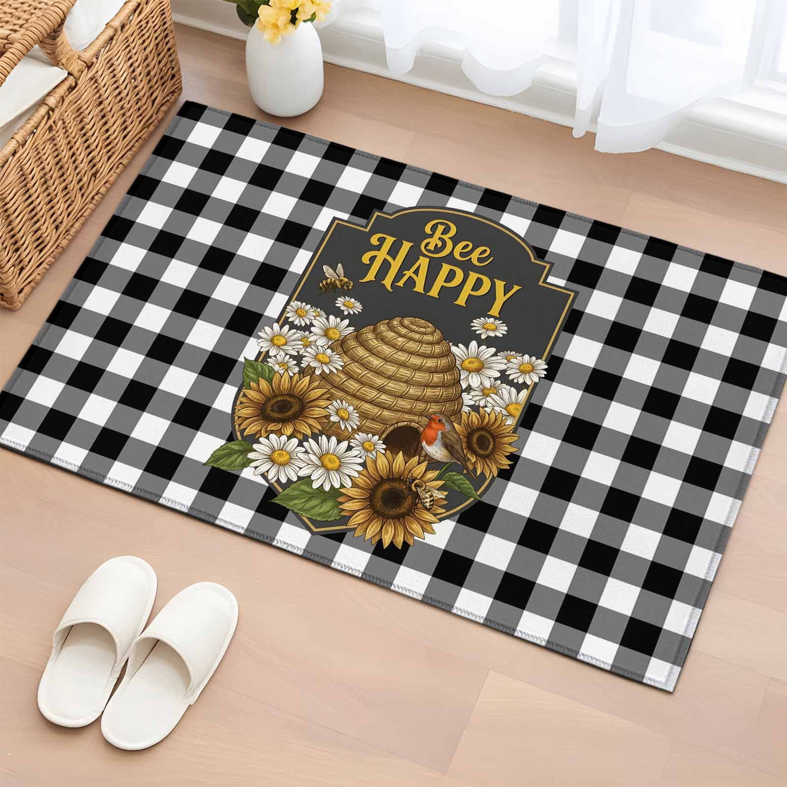 Bee Print Rug Happy Bee Washable Small Entryway Area Rugs 2'x3', Cartoon Bee ...