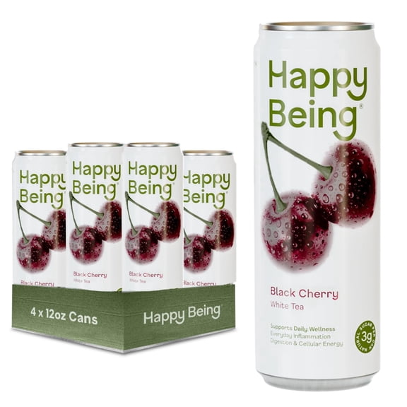 Happy Being Black Cherry White Tea, Antioxidant Rich, 12oz 4 Pack