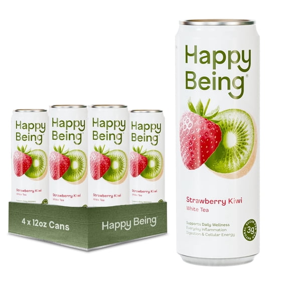 Happy Being Strawberry Kiwi White Tea, Antioxidant Rich, 12oz 4 Pack