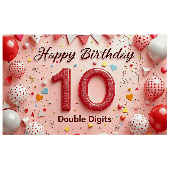 Happy Birthday 10th Anniversary Backdrop Banner Party Supplies Photography Props Double Digits Birthday Decoration Balloon Decor Background Party Decors